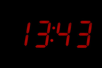 eighties red classic alarm clock display numbers reproduction from real photos and isolated on black overlay 