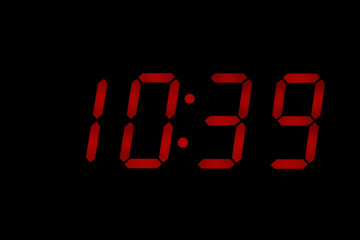 eighties red classic alarm clock display numbers reproduction from real photos and isolated on black overlay 