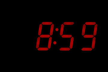 eighties red classic alarm clock display numbers reproduction from real photos and isolated on black overlay 