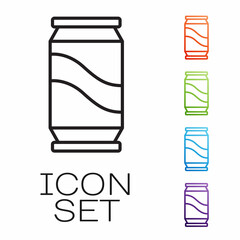 Black line Beer can icon isolated on white background. Set icons colorful. Vector