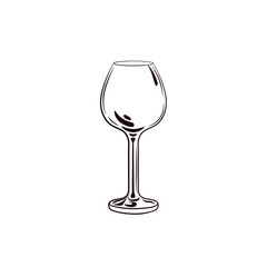Vector Icon, Glass, Empty Glass, Wine, Cocktail, Bar Logo Template, Black and White Illustration, Isolated Object, Outline Drawing.