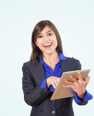 Happy Businesswoman Using Digital Tablet - Isolated