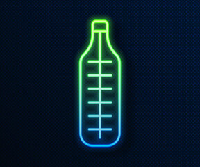 Glowing neon line Medical thermometer for medical examination icon isolated on blue background. Vector