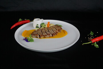 grilled meat with vegetables