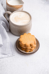 Cup of coffee and homemade cookies, light breakfast or snack, winter hot drinks