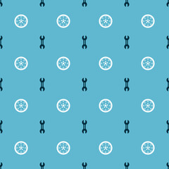 Set Wrench spanner and Alloy wheel on seamless pattern. Vector