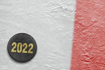 Ice hockey puck with red line