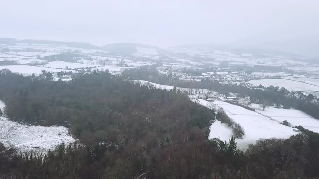 Aerial View of Kilgarron and Enniskerry, County Wicklow After Snowfall in the Fog