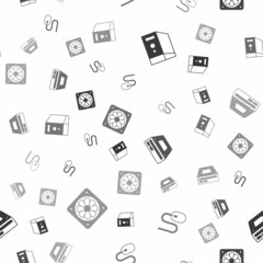 Set Case of computer, Computer mouse, Optical disc drive and cooler on seamless pattern. Vector