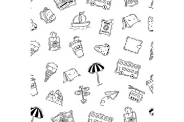 travel elements in seamless pattern with hand drawing style