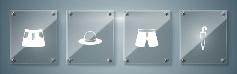 Set Umbrella, Short or pants, Man hat and Skirt. Square glass panels. Vector