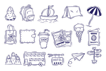 hand drawing travel doodle elements collection