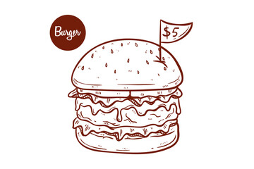 tasty melted cheeseburger with price flag