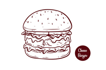 melted cheeseburger with hand drawing or sketchy style