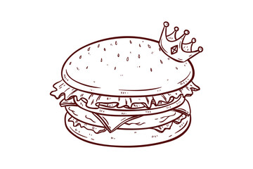 sketchy style of burger with crown on the top