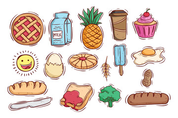 collection of cute breakfast or lunch hand drawing 
