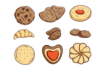 cookies or biscuits collection with hand drawing style