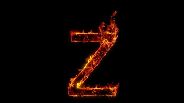 Super Slow Motion Shot of Burning Letter Z Isolated on Black Background at 1000 fps.