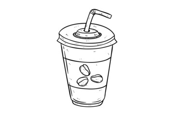 coffee drink paper cup with hand drawing style on white background