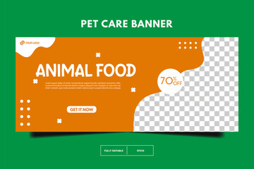 modern pet shop horizontal lbanner, Pet care social media post Template or web banner template with space for a photo. Pet care service promotional banner ads design