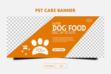 modern pet shop horizontal lbanner, Pet care social media post Template or web banner template with space for a photo. Pet care service promotional banner ads design
