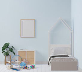 Mock up poster in kids bedroom interior background