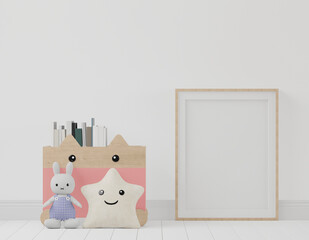 Mock up poster in kids bedroom interior background
