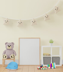 Mock up poster in kids bedroom interior background