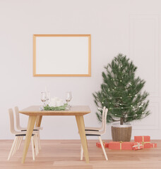 Mockup photo frame in dining room christmas theme interior