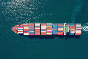 Aerial top view container ship full load container for logistics import export, shipping or...