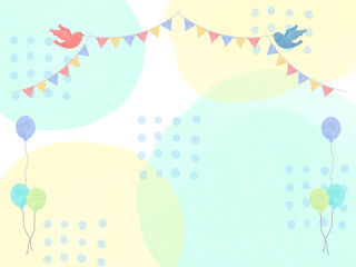 背景素材：鳥とガーランドと風船の水彩風背景