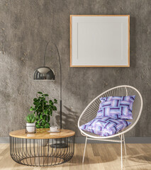 3D illustration Mockup photo frame in living room rendering