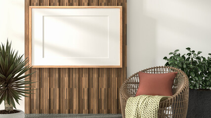 Fototapeta na wymiar 3D illustration Mockup photo frame in living room rendering