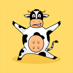 cute cow standing and hands outstretched illustration. cartoon, mascot, animal and character style. orange, black and white. suitable for logo, icon, symbol, t shirt design and sign