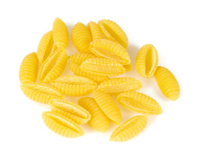 gnochetti sardi raw pasta isolated on white backrgound
