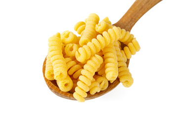 fusilli corti raw pasta isolated on white
