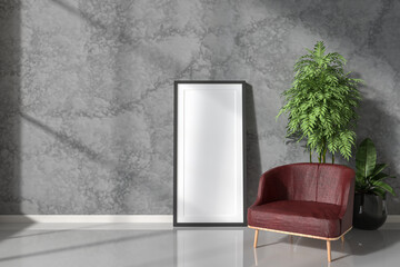 3D illustration Mockup photo frame in living room rendering