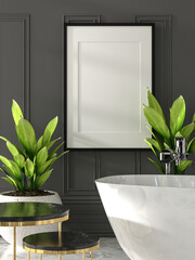 3D illustration Mockup photo frame in bathroom rendering