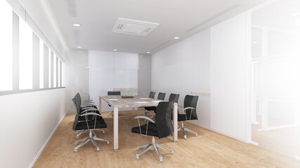 Naklejka na ściany i meble meeting room in office,conference room with furniture,board for mock up,3d rendering