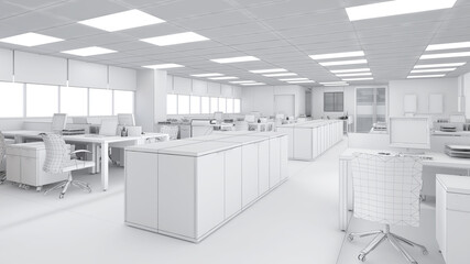 Fototapeta na wymiar Wire-frame images office interior,structure lines,3d rendering