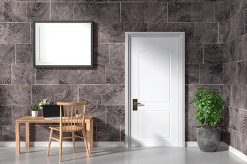 3D illustration Mockup photo frame in living room rendering