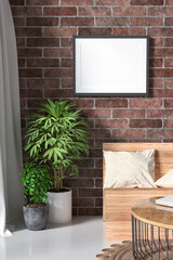 3D illustration Mockup photo frame in living room rendering