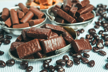 Assortment of delicious chocolate candies background. Chocolate candy isolated 