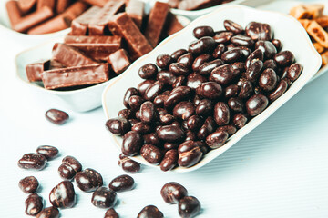 Assortment of delicious chocolate candies background. Chocolate candy isolated 