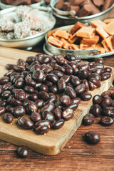 Assortment of delicious chocolate candies background. Chocolate candy isolated 