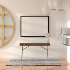 3D illustration Mockup photo frame in living room rendering