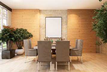 3D illustration Mockup photo frame in dining room rendering