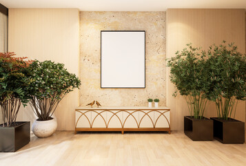 3D mockup photo frame with houseplant rendering
