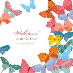 invitation card with colorful frame of flying butterflies for yo