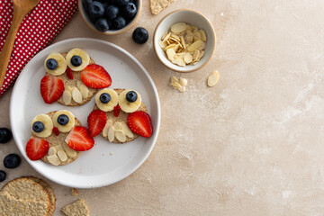 Healthy fun food for kids. Whole meal owl crackers with berries.